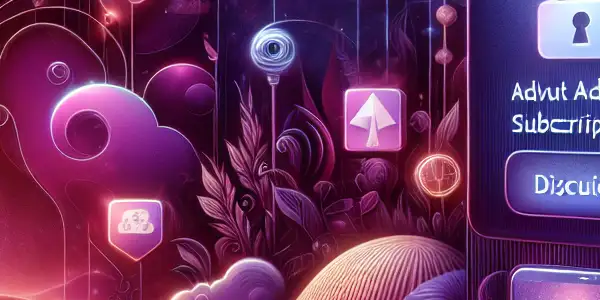 A luxurious digital landscape symbolizing private adult subscription discounts with elegant icons and hints of security.