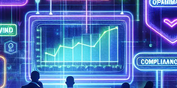 A digital landscape showcasing diverse professionals discussing SEO strategies for safe tagging in adult video content.