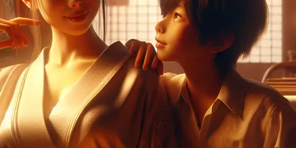 A cozy living room scene depicting an older sister reading while her younger brother leans in, showcasing their close bond.