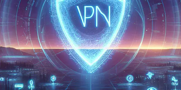 A futuristic digital landscape symbolizing private searches for Japanese adult films, featuring glowing keywords and a VPN shield.