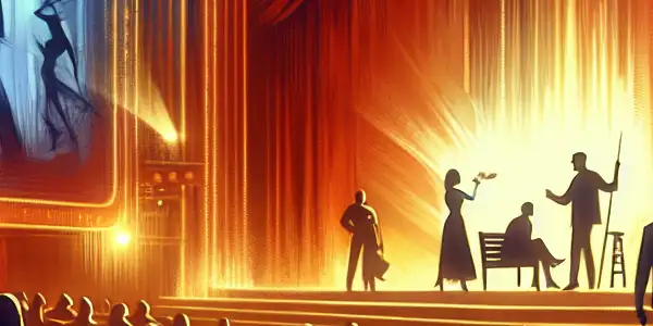 A vibrant cinema scene showcasing a stylized Japanese AV film with storytelling elements and a sensual atmosphere.