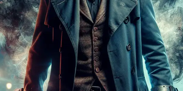 A brooding demon hunter in a shadowy urban setting, surrounded by ethereal smoke and glowing symbols of danger.