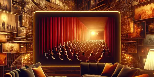 A modern streaming interface for Japanese adult films in a cozy, dimly-lit room with inviting decor.