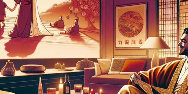 A couple enjoys a cozy movie night in a romantic living room, highlighting intimacy and safety.